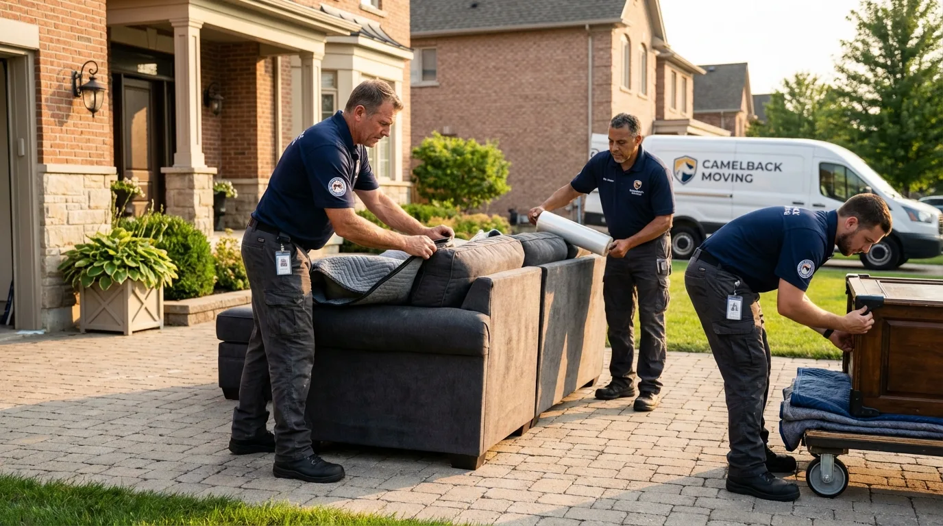 Large estate moving crew wrapping furniture in Woodinville, WA