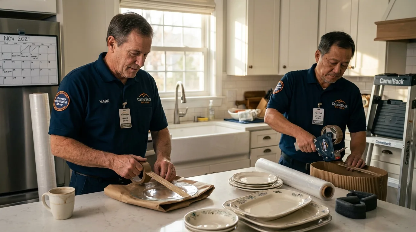 Professional crew packing kitchen dishware in Woodinville, WA